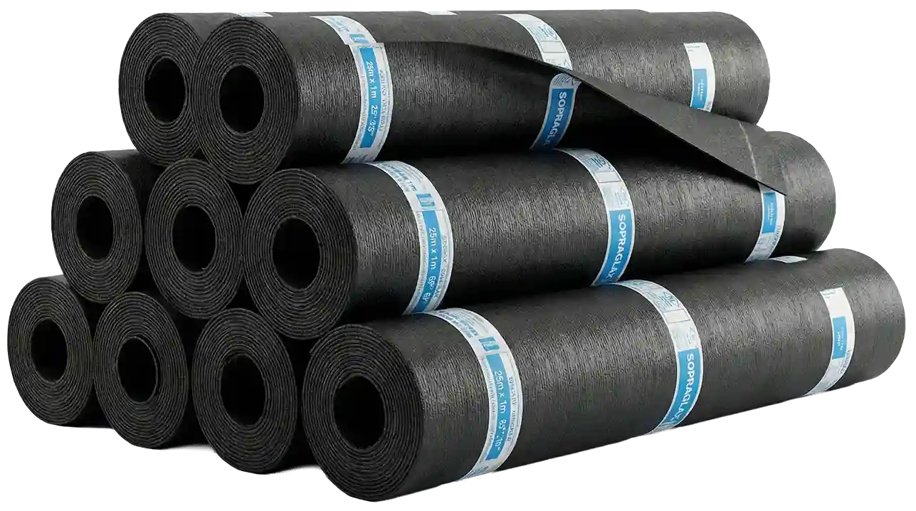 Membrana base de fibra de vidrio SOPRAGLASS 100 recubierta con betún oxidado