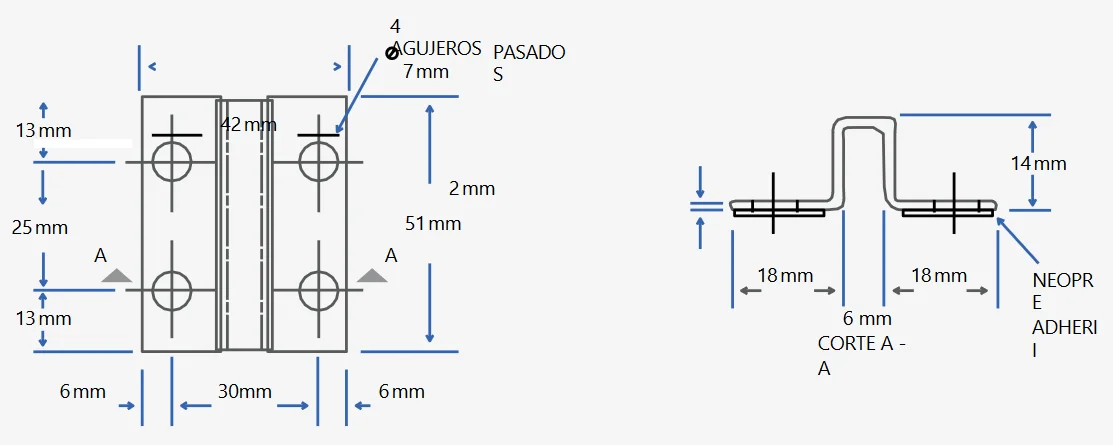 Dimensiones de 42 x 51 mm para la placa de fijación de Multytecho
